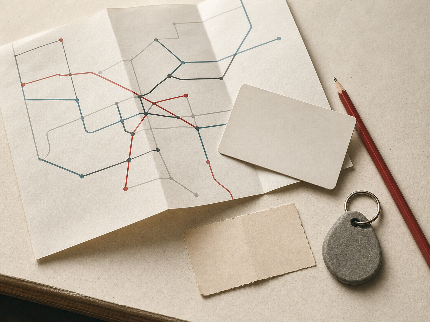 Abstracte routekaart, reiskaart en rood potlood op papier