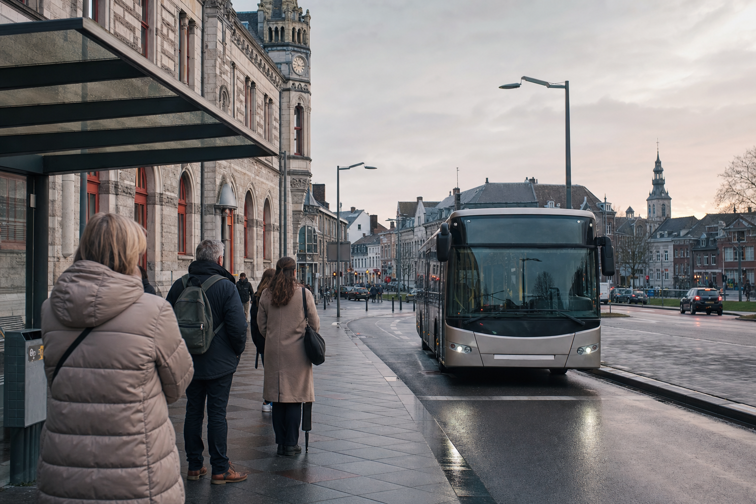 Stadsbus bij Maastricht Centraal in warm avondlicht